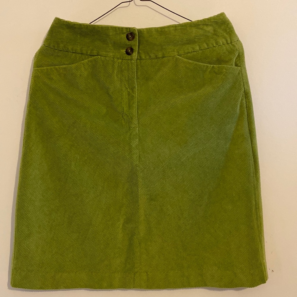 Sz 2 Talbots Petites Cord Stretch corduroy green zip button front pockets Skirt